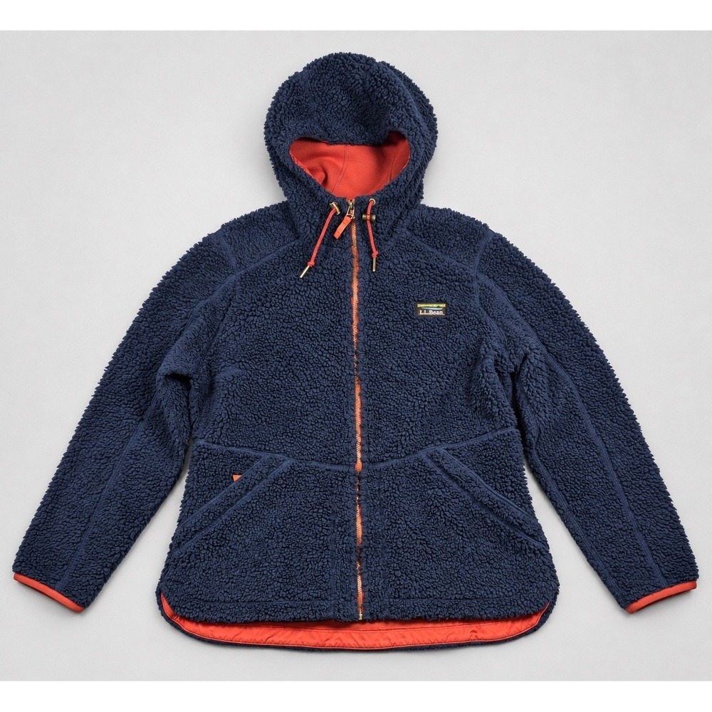 L.L.Bean Sherpa Fleece Hooded Jacket Womens XL Regular Navy Blue Full Zip 510330